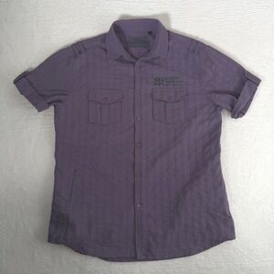 C&A CHDNM Roughgear Mens XL Purple Textured Stripe Short Sleeve Utility Shirt